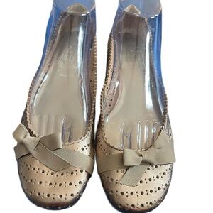 Talbots Taupe Bow Perforated Leather Ballet Flats